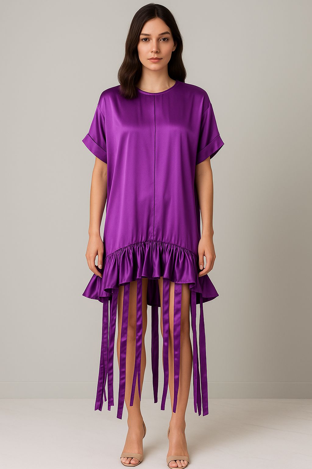 Purple Satin Fringe Dress