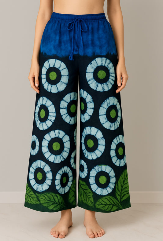 African print wide-leg trouser