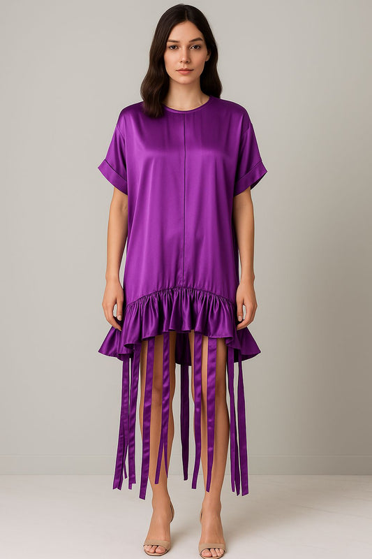 Purple Satin Fringe Dress