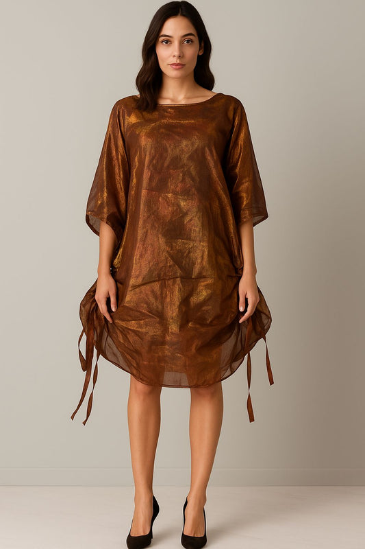 Bronze Metallic Sheer Tunic Dress