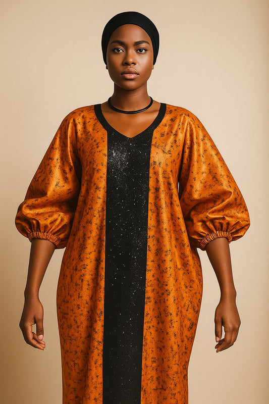 kaftan Dress With Black Velvet Center Panel