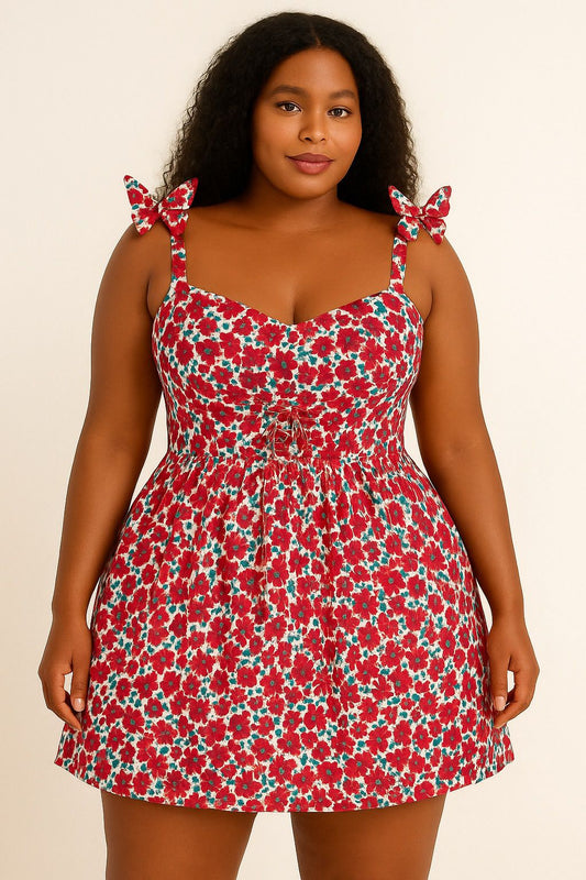 Floral Bow Strap Mini Dress