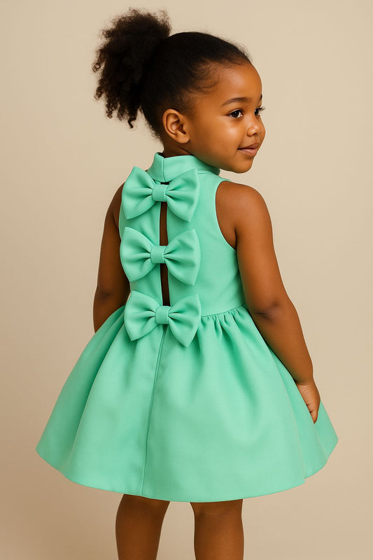 Mint Green Satin Bow Dress