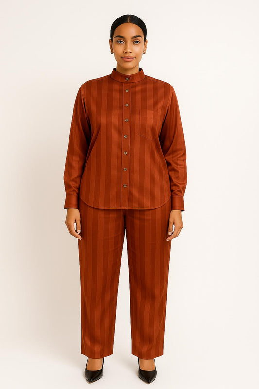 Brown Striped Two-Piece Set